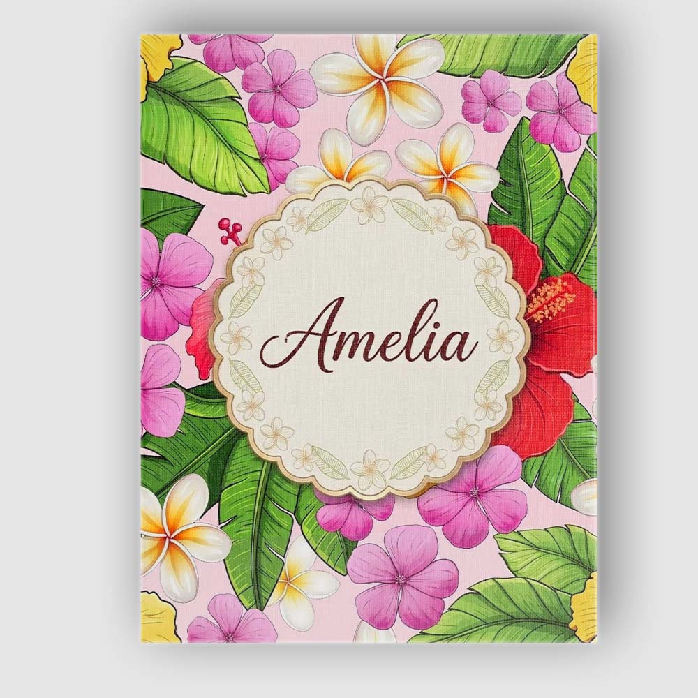 Personalised Name Tropical Hibiscus Flowers Custom  Bespoke Interior Contemporary Canvas Wall Art Print Decor Picture Ready to Hang