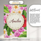 Tropical Hibiscus Flowers Soft Pink Background Plumeria Leaves  Personalised Custom Name Super Soft Fleece Blanket Bed Sofa Throw