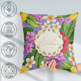 Custom Name Tropical Hibiscus Flowers Purple Background Plumeria Square Filled Cushion Throw Pillow Sofa Bed Home Decor Zip Washable UK Made
