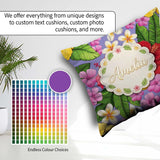 Custom Name Tropical Hibiscus Flowers Purple Background Plumeria Square Filled Cushion Throw Pillow Sofa Bed Home Decor Zip Washable UK Made