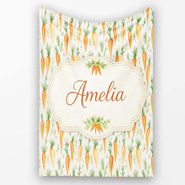 Soft Watercolor Carrot Scatter Fresh Vegetable Seamless Pattern  Personalised Custom Name Super Soft Fleece Blanket Bed Sofa Throw