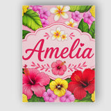 Personalised Name Tropical Hibiscus Flowers Custom  Bespoke Interior Contemporary Canvas Wall Art Print Decor Picture Ready to Hang