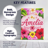 Personalised Name Tropical Hibiscus Flowers Custom  Bespoke Interior Contemporary Canvas Wall Art Print Decor Picture Ready to Hang
