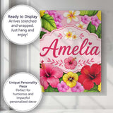 Personalised Name Tropical Hibiscus Flowers Custom  Bespoke Interior Contemporary Canvas Wall Art Print Decor Picture Ready to Hang