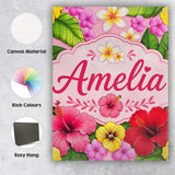 Personalised Name Tropical Hibiscus Flowers Custom  Bespoke Interior Contemporary Canvas Wall Art Print Decor Picture Ready to Hang