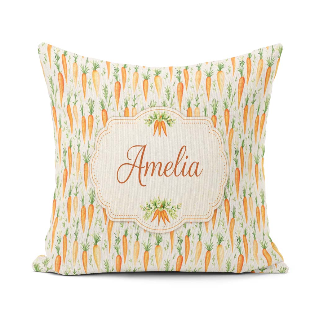 Custom Name Soft Carrot Scatter Fresh Vegetable Seamless Pattern Square Filled Cushion Throw Pillow Sofa Bed Home Decor Zip Washable UK Made