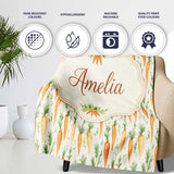 Soft Watercolor Carrot Scatter Fresh Vegetable Seamless Pattern  Personalised Custom Name Super Soft Fleece Blanket Bed Sofa Throw
