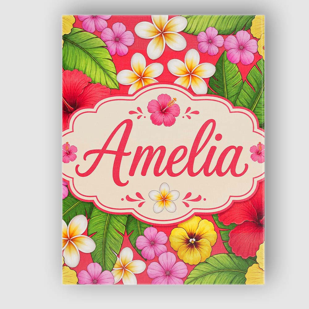 Personalised Name Tropical Hibiscus Flowers Custom  Bespoke Interior Contemporary Canvas Wall Art Print Decor Picture Ready to Hang