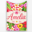 Tropical Hibiscus Flowers Red Background Plumeria Leaves Seamless  Personalised Custom Name Super Soft Fleece Blanket Bed Sofa Throw