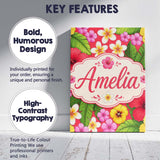 Personalised Name Tropical Hibiscus Flowers Custom  Bespoke Interior Contemporary Canvas Wall Art Print Decor Picture Ready to Hang