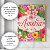 Personalised Name Tropical Hibiscus Flowers Custom  Bespoke Interior Contemporary Canvas Wall Art Print Decor Picture Ready to Hang