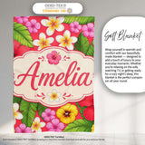 Tropical Hibiscus Flowers Red Background Plumeria Leaves Seamless  Personalised Custom Name Super Soft Fleece Blanket Bed Sofa Throw