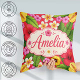 Custom Name Tropical Hibiscus Flowers Background Plumeria Leaves Square Filled Cushion Throw Pillow Sofa Bed Home Decor Zip Washable UK Made