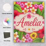 Personalised Name Tropical Hibiscus Flowers Custom  Bespoke Interior Contemporary Canvas Wall Art Print Decor Picture Ready to Hang