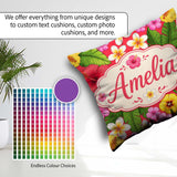 Custom Name Tropical Hibiscus Flowers Background Plumeria Leaves Square Filled Cushion Throw Pillow Sofa Bed Home Decor Zip Washable UK Made