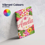 Personalised Name Tropical Hibiscus Flowers Custom  Bespoke Interior Contemporary Canvas Wall Art Print Decor Picture Ready to Hang