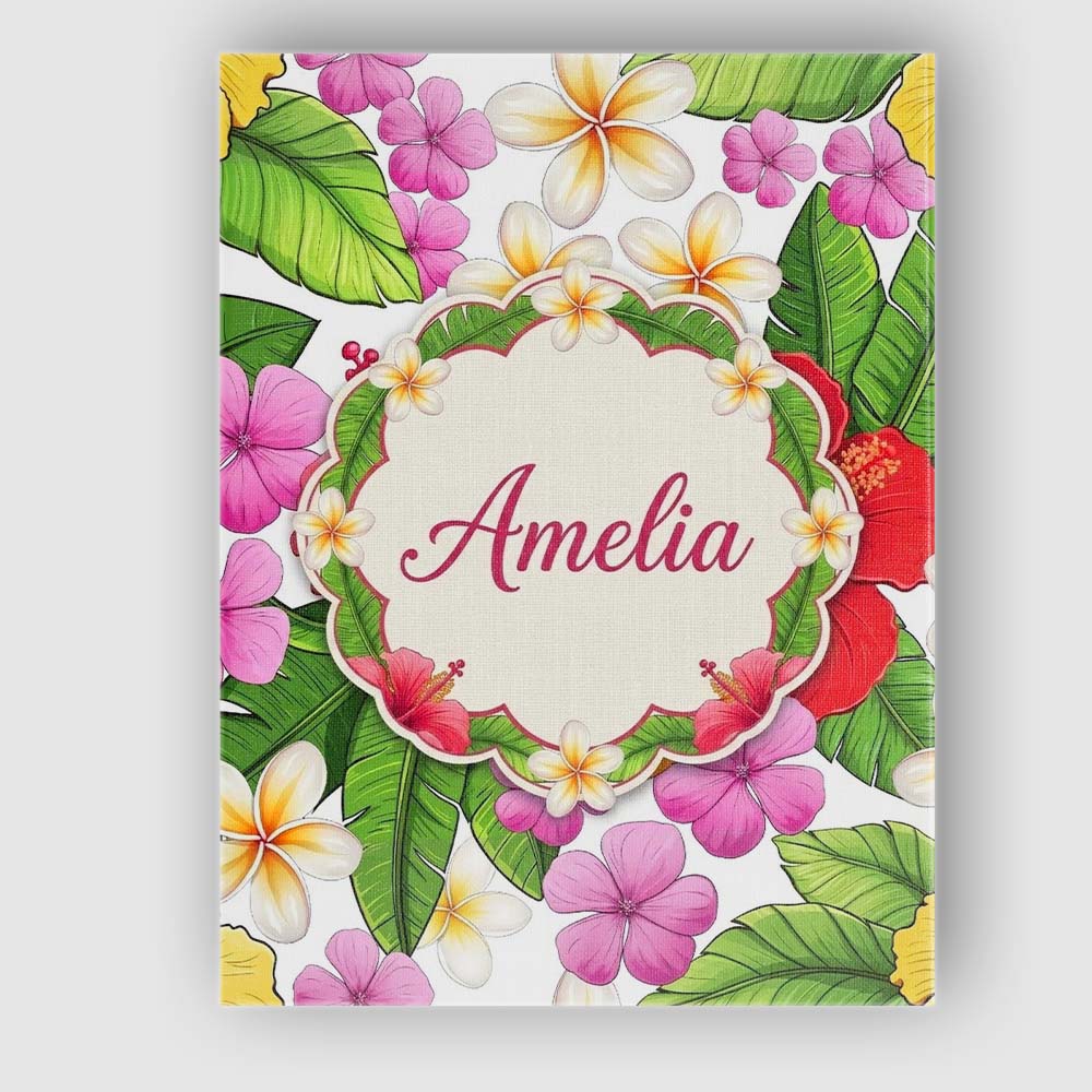 Personalised Name Tropical Hibiscus Flowers Custom  Bespoke Interior Contemporary Canvas Wall Art Print Decor Picture Ready to Hang