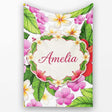 Tropical Hibiscus Flowers White Background Plumeria Leaves Seamless  Personalised Custom Name Super Soft Fleece Blanket Bed Sofa Throw