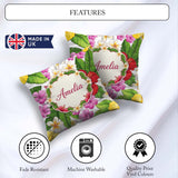 Custom Name Tropical Hibiscus Flowers Background Plumeria Leaves Square Filled Cushion Throw Pillow Sofa Bed Home Decor Zip Washable UK Made