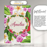 Tropical Hibiscus Flowers White Background Plumeria Leaves Seamless  Personalised Custom Name Super Soft Fleece Blanket Bed Sofa Throw