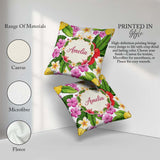 Custom Name Tropical Hibiscus Flowers Background Plumeria Leaves Square Filled Cushion Throw Pillow Sofa Bed Home Decor Zip Washable UK Made