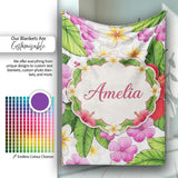 Tropical Hibiscus Flowers White Background Plumeria Leaves Seamless  Personalised Custom Name Super Soft Fleece Blanket Bed Sofa Throw