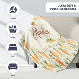 Soft Watercolor Carrot Scatter Fresh Vegetable Seamless Pattern  Personalised Custom Name Super Soft Fleece Blanket Bed Sofa Throw