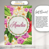 Tropical Hibiscus Flowers Cream Background Plumeria Leaves Seamless  Personalised Custom Name Super Soft Fleece Blanket Bed Sofa Throw