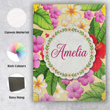 Personalised Name Tropical Hibiscus Flowers Custom  Bespoke Interior Contemporary Canvas Wall Art Print Decor Picture Ready to Hang