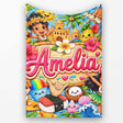 Cute Hawaiian Kids Blue Background Tiki Beach Summer Cartoon  Personalised Custom Name Super Soft Fleece Blanket Bed Sofa Throw