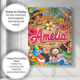 Personalised Name Cute Hawaiian Kids Blue Custom  Unique Gift Idea Elegant Feature Canvas Wall Art Print Decor Picture Ready to Hang