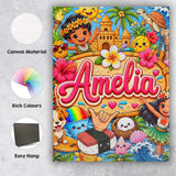 Personalised Name Cute Hawaiian Kids Blue Custom  Unique Gift Idea Elegant Feature Canvas Wall Art Print Decor Picture Ready to Hang