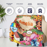 Cute Hawaiian Kids Pink Background Tiki Beach Summer Cartoon  Personalised Custom Name Super Soft Fleece Blanket Bed Sofa Throw