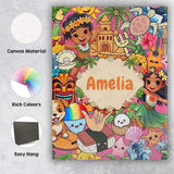 Personalised Name Cute Hawaiian Kids Pink Custom  Unique Gift Idea Elegant Feature Canvas Wall Art Print Decor Picture Ready to Hang