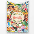 Cute Hawaiian Kids Teal Background Tiki Beach Summer Cartoon  Personalised Custom Name Super Soft Fleece Blanket Bed Sofa Throw