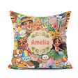 Custom Name Cute Hawaiian Kids Teal Background Tiki Beach Summer Square Filled Cushion Throw Pillow Sofa Bed Home Decor Zip Washable UK Made