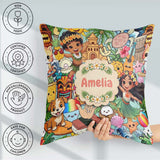 Custom Name Cute Hawaiian Kids Teal Background Tiki Beach Summer Square Filled Cushion Throw Pillow Sofa Bed Home Decor Zip Washable UK Made