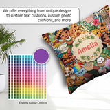 Custom Name Cute Hawaiian Kids Teal Background Tiki Beach Summer Square Filled Cushion Throw Pillow Sofa Bed Home Decor Zip Washable UK Made