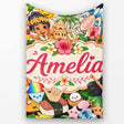 Cute Hawaiian Kids Beige Background Tiki Beach Summer Cartoon  Personalised Custom Name Super Soft Fleece Blanket Bed Sofa Throw