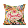 Custom Name Cute Kids Beige Background Tiki Beach Summer Cartoon Square Filled Cushion Throw Pillow Sofa Bed Home Decor Zip Washable UK Made