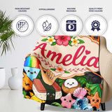 Cute Hawaiian Kids Beige Background Tiki Beach Summer Cartoon  Personalised Custom Name Super Soft Fleece Blanket Bed Sofa Throw