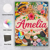 Personalised Name Cute Hawaiian Kids Beige Custom  Unique Gift Idea Elegant Feature Canvas Wall Art Print Decor Picture Ready to Hang