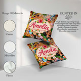 Custom Name Cute Kids Beige Background Tiki Beach Summer Cartoon Square Filled Cushion Throw Pillow Sofa Bed Home Decor Zip Washable UK Made