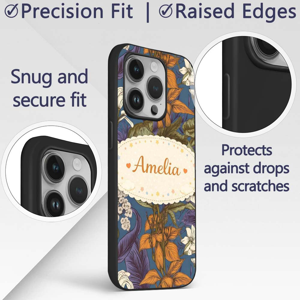 Dark Botanical Floral Vintage Garden Seamless Custom Name Protective Phone Case Mobile Cover Durable Everyday Smartphone Shock Resistant