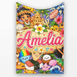 Cute Hawaiian Kids Purple Background Tiki Beach Summer Cartoon  Personalised Custom Name Super Soft Fleece Blanket Bed Sofa Throw