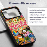 Cute Hawaiian Kids Purple Background Tiki Beach Custom Name Protective Phone Case Mobile Cover Durable Everyday Smartphone Shock Resistant
