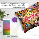 Custom Name Cute Hawaiian Kids Purple Tiki Beach Summer Cartoon Square Filled Cushion Throw Pillow Sofa Bed Home Decor Zip Washable UK Made