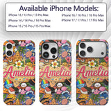 Cute Hawaiian Kids Purple Background Tiki Beach Custom Name Protective Phone Case Mobile Cover Durable Everyday Smartphone Shock Resistant