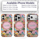 Cute Hawaiian Kids Pink Background Tiki Beach Custom Name Protective Phone Case Mobile Cover Durable Everyday Smartphone Shock Resistant