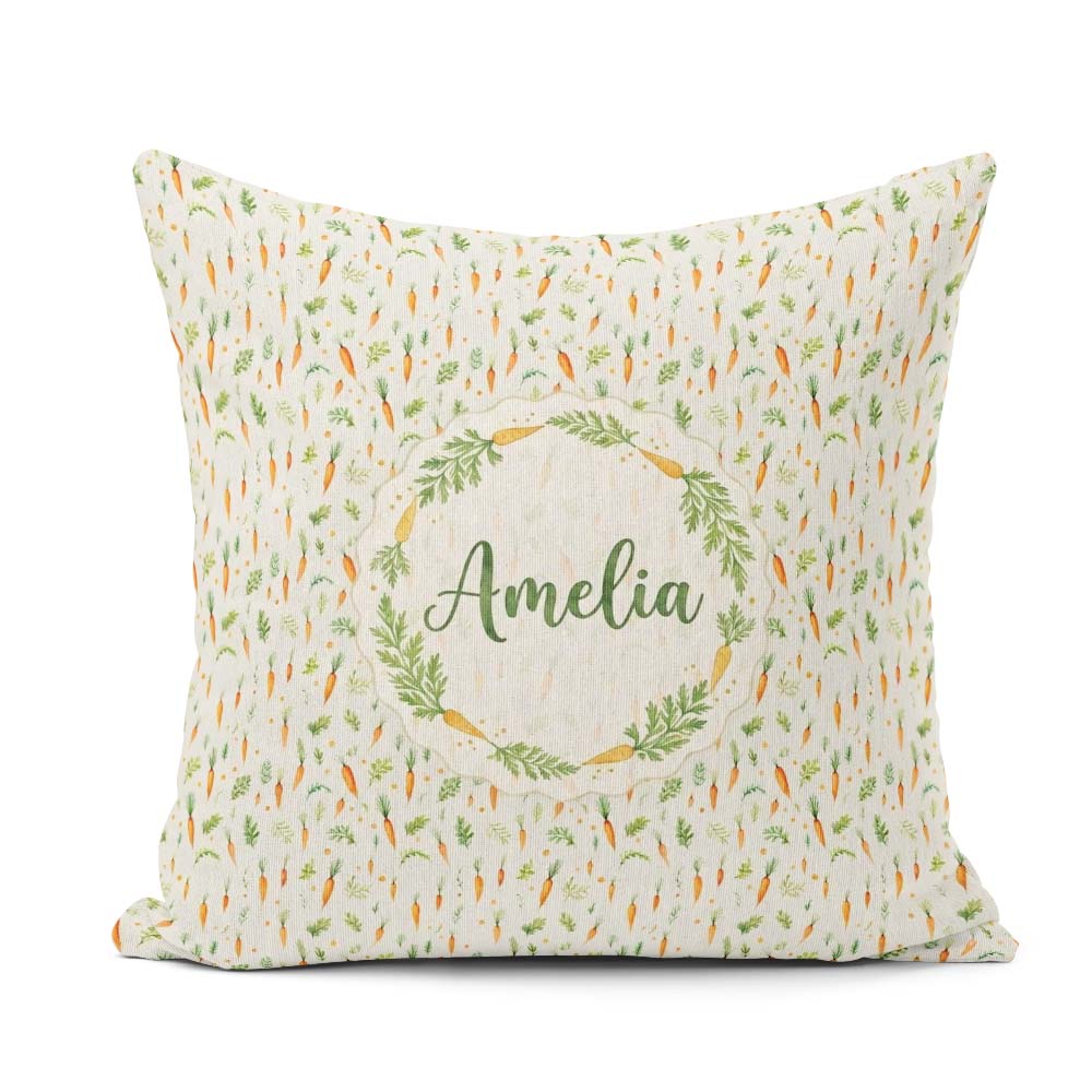 Custom Name Delicate Watercolor Carrot and Herb Seamless Pattern Square Filled Cushion Throw Pillow Sofa Bed Home Decor Zip Washable UK Made